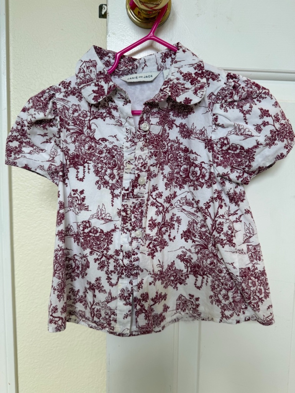 4T Janie and Jack White and Burgundy Floral Button-Front Girls Shirt